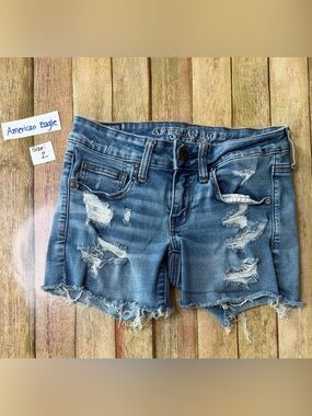 American Eagle Outfitters Distressed Denim Shorts - Blue